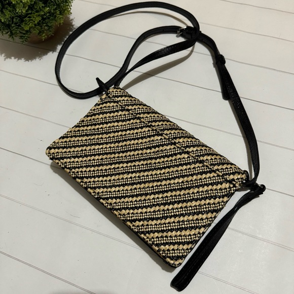Patricia Nash EUC Apricale Clutch Crossbody Woven‎ Raffia Black Cream Leather - Picture 3 of 11